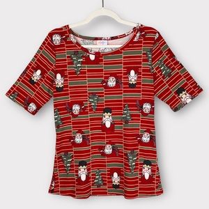 LuLaRoe Gigi Christmas short sleeve t-shirt L santa nutcracker holiday merry EUC